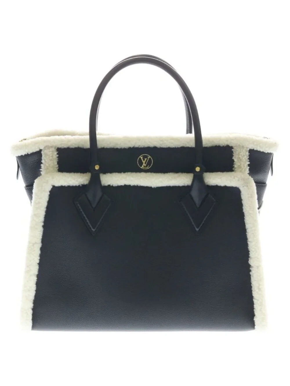 Louis Vuitton On My Side MM Calf Leather Shearling Handbag Black White